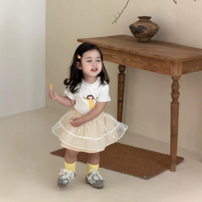 印花上衣 / 格子紗裙 (73~110cm)