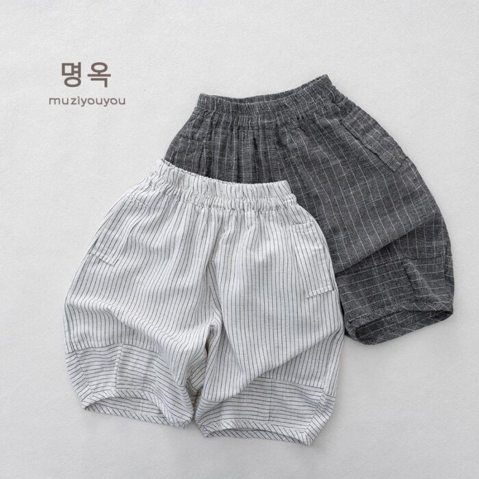 日系線條拼接七分褲 / 二色 (80~130)