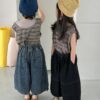 牛仔拚塊闊腿七分褲 / 二色 (80~140)：圖片 9