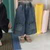 牛仔拚塊闊腿七分褲 / 二色 (80~140)：圖片 13