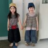 牛仔拚塊闊腿七分褲 / 二色 (80~140)：圖片 4