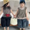 牛仔拚塊闊腿七分褲 / 二色 (80~140)：圖片 7
