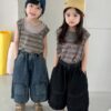 牛仔拚塊闊腿七分褲 / 二色 (80~140)：圖片 8