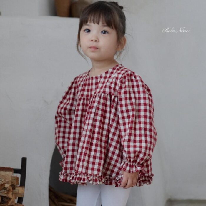 格紋捲邊上衣 / 三色(12m~115cm)